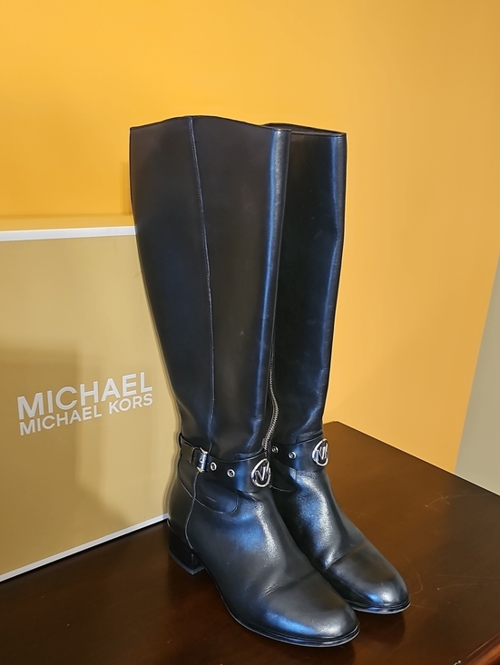 Shoes - Michael Kors Women's Black Leather Knee-High Riding Boots